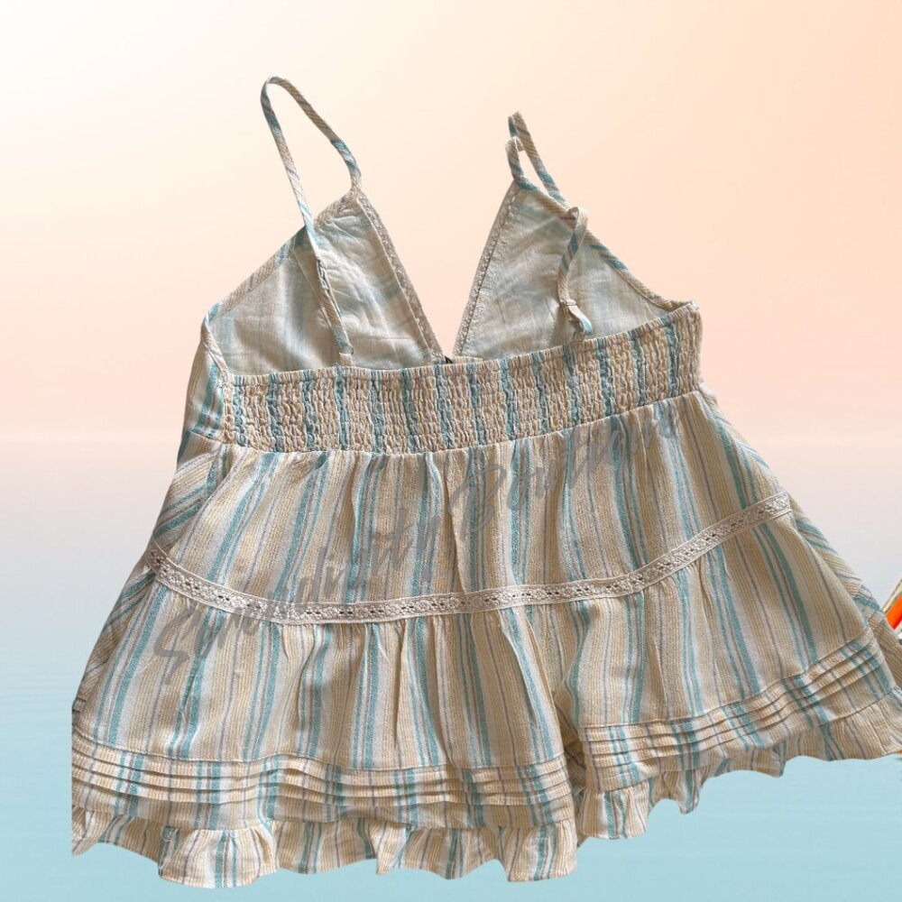 POL Flirty Lemon Aqua Boho Pastel Lace Ruffled Breezy Button Up Cami Straps Top - Picture 8 of 14